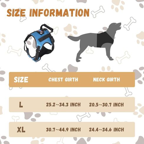 Large Tactical Dog Harness - Heavy Duty Reflective Vest for Military Service Dogs | Escape-Proof, No-Pull Design with Metal Buckle - Blue in Saudi Arabia