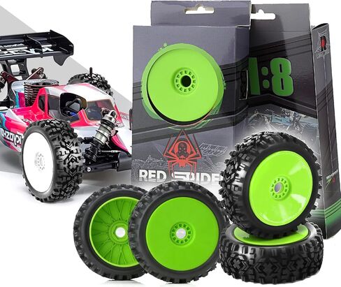4PCS 1/8 RC Buggy Off-Road Tires Arrowhead Tread Pattern 17mm Hex Hub Wheel Rims & Rubber Tires Set 118mm OD Fit for 1/8 Off Road Car Buggy Arrma Python HSP Redcat Kyosho in Kuwait