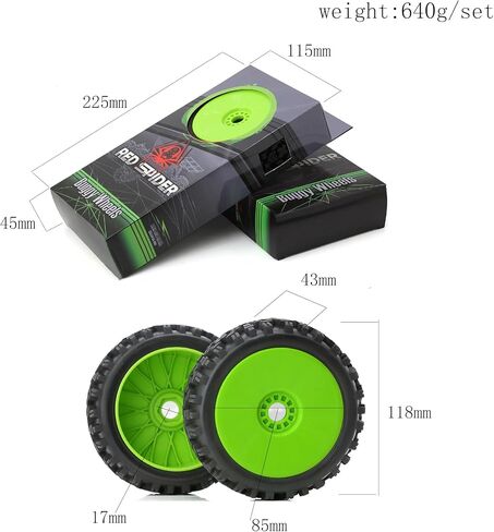 4PCS 1/8 RC Buggy Off-Road Tires Arrowhead Tread Pattern 17mm Hex Hub Wheel Rims & Rubber Tires Set 118mm OD Fit for 1/8 Off Road Car Buggy Arrma Python HSP Redcat Kyosho in Kuwait