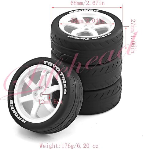 Lifehead 68mm RC On-Road Rally Car Tires and Wheels for 1/10 RC On-Road Touring Drift Car HSP Tamiya XV01 TT01 TT02B HPI Kyosho FAZER MK2 /12mm Hex in Saudi Arabia