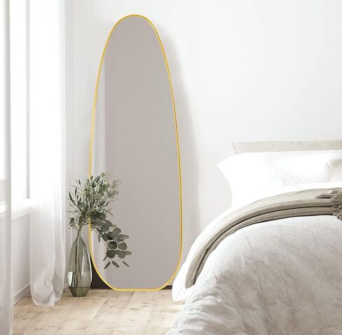 Full Length Mirror 22" x 65" Irregular Floor Length Mirror with Stand, Wall Mirror Rocket Shaped for Living Room, Bathroom, Entryway and Cloakroom, Black Aluminum Frame in Saudi Arabia