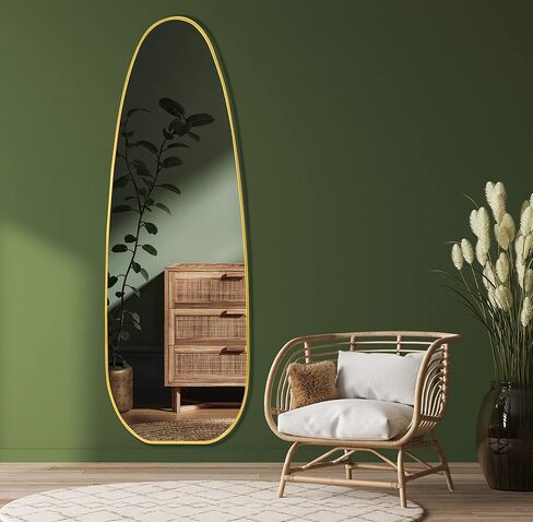 Full Length Mirror 22" x 65" Irregular Floor Length Mirror with Stand, Wall Mirror Rocket Shaped for Living Room, Bathroom, Entryway and Cloakroom, Black Aluminum Frame in Saudi Arabia