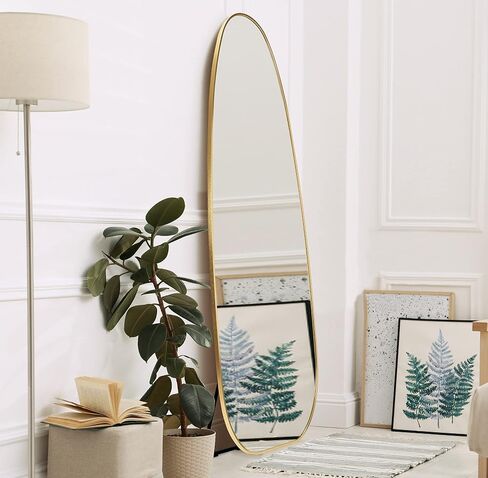 Full Length Mirror 22" x 65" Irregular Floor Length Mirror with Stand, Wall Mirror Rocket Shaped for Living Room, Bathroom, Entryway and Cloakroom, Black Aluminum Frame in Saudi Arabia