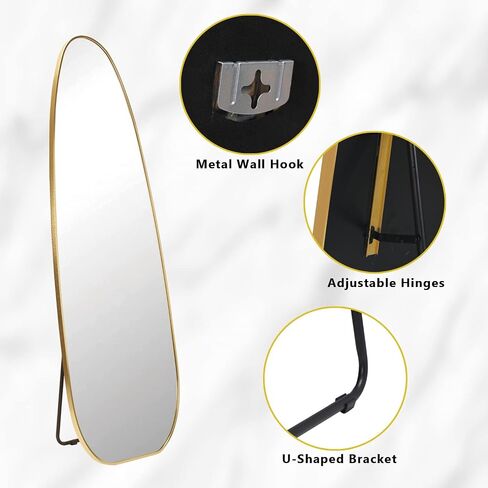 Full Length Mirror 22" x 65" Irregular Floor Length Mirror with Stand, Wall Mirror Rocket Shaped for Living Room, Bathroom, Entryway and Cloakroom, Black Aluminum Frame in Saudi Arabia