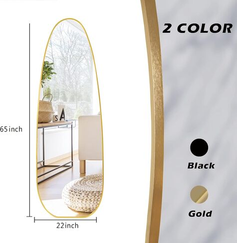 Full Length Mirror 22" x 65" Irregular Floor Length Mirror with Stand, Wall Mirror Rocket Shaped for Living Room, Bathroom, Entryway and Cloakroom, Black Aluminum Frame in Saudi Arabia