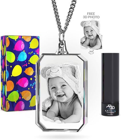 ArtPix 3D Crystal Photo Custom Necklace مستطيل، هدية مخصصة للأم، الأب، الرجال، النساء، له، لها، الجدة، الجد، الأب، هدايا شخصية رائعة مع صورتك الخاصة، قلادة تذكارية، صورة ثلاثية الأبعاد مخصصة in Kuwait