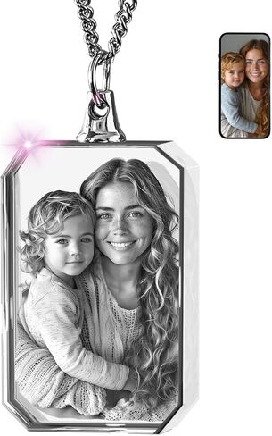 ArtPix 3D Crystal Photo Custom Necklace مستطيل، هدية مخصصة للأم، الأب، الرجال، النساء، له، لها، الجدة، الجد، الأب، هدايا شخصية رائعة مع صورتك الخاصة، قلادة تذكارية، صورة ثلاثية الأبعاد مخصصة in Kuwait