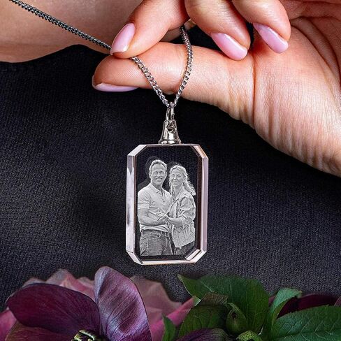 ArtPix 3D Crystal Photo Custom Necklace مستطيل، هدية مخصصة للأم، الأب، الرجال، النساء، له، لها، الجدة، الجد، الأب، هدايا شخصية رائعة مع صورتك الخاصة، قلادة تذكارية، صورة ثلاثية الأبعاد مخصصة in Kuwait