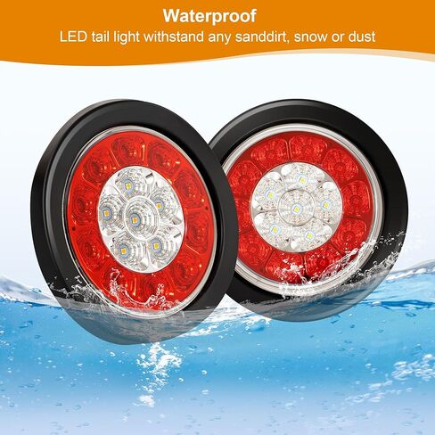 RUNHWEE 2 قطعة 4 بوصة مجموعة مصابيح LED مستديرة للمقطورة باللون الأحمر 16 مصباح LED للقوارب أضواء الفرامل توقف الانعطاف الجانبي للأضواء الخلفية المقاومة للماء لشاحنة مقطورة قارب RV، أحمر وعنبر in Kuwait