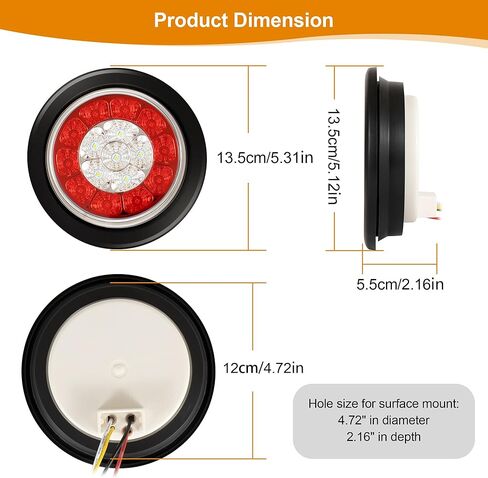 RUNHWEE 2 قطعة 4 بوصة مجموعة مصابيح LED مستديرة للمقطورة باللون الأحمر 16 مصباح LED للقوارب أضواء الفرامل توقف الانعطاف الجانبي للأضواء الخلفية المقاومة للماء لشاحنة مقطورة قارب RV، أحمر وعنبر in Kuwait