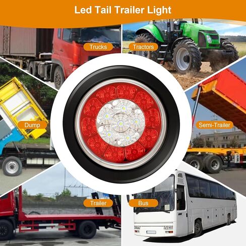 RUNHWEE 2 قطعة 4 بوصة مجموعة مصابيح LED مستديرة للمقطورة باللون الأحمر 16 مصباح LED للقوارب أضواء الفرامل توقف الانعطاف الجانبي للأضواء الخلفية المقاومة للماء لشاحنة مقطورة قارب RV، أحمر وعنبر in Kuwait