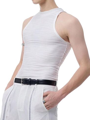 OYOANGLE Men's Sleeveless High Neck Halter Tank Top Solid Plain Casual Slim Fit Textured Tops White Small in Saudi Arabia