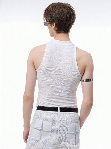 OYOANGLE Men's Sleeveless High Neck Halter Tank Top Solid Plain Casual Slim Fit Textured Tops White Small in Saudi Arabia