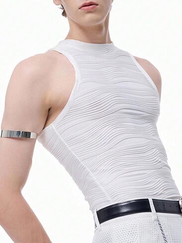 OYOANGLE Men's Sleeveless High Neck Halter Tank Top Solid Plain Casual Slim Fit Textured Tops White Small in Saudi Arabia