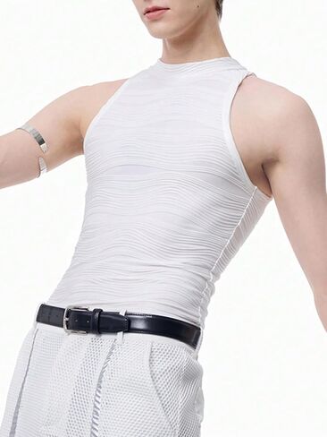 OYOANGLE Men's Sleeveless High Neck Halter Tank Top Solid Plain Casual Slim Fit Textured Tops White Small in Saudi Arabia