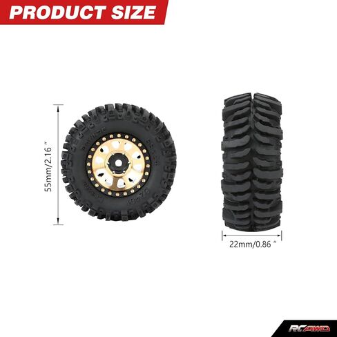 RCAWD 1.0" Brass Weights Wheels Tires Set, Beadlock 7mm Hex RC Crawler Wheels for 1/24 1/18 TRX4M SCX24 FCX24 FCX18 AX24 HobbyPlus CR18P FMS Upgrades Parts 63g*4pcs,55 * 20mm in Saudi Arabia