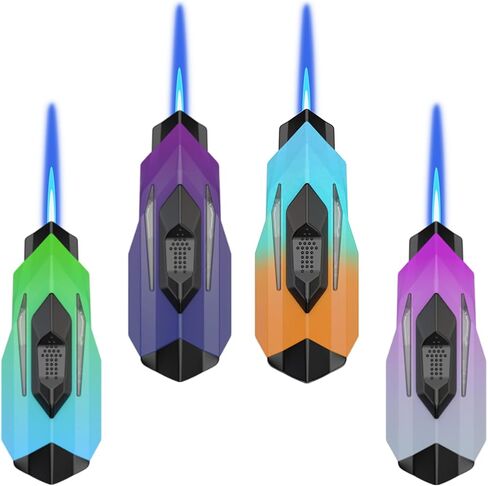Torch Lighter, 4 Pack Cool Design Jet Flame Butane Lighter, Adjustable Flame Windproof Lighter with Visible Fuel, Creative Lighters Refillable Butane for Gifts,Indoor,Outdoor(Without Butane)-Color B in Saudi Arabia