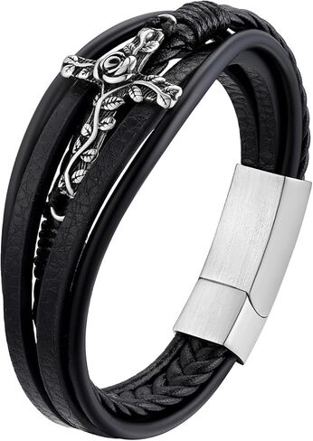 سوار رجالي من Supcare هدايا لعيد الحب سوار مسيحي للرجال مقاوم للماء سوار متقاطع للرجال مجوهرات يسوع سوار للرجال سوار جلدي للرجال in Kuwait