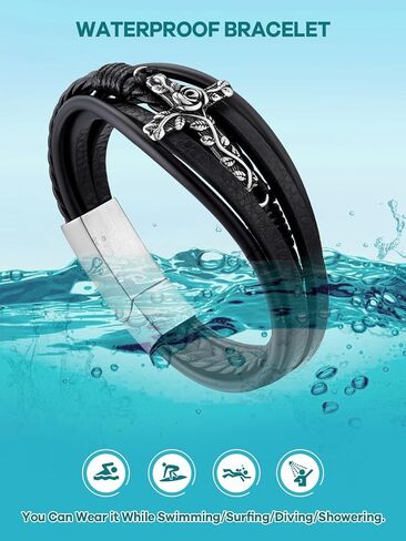 سوار رجالي من Supcare هدايا لعيد الحب سوار مسيحي للرجال مقاوم للماء سوار متقاطع للرجال مجوهرات يسوع سوار للرجال سوار جلدي للرجال in Kuwait