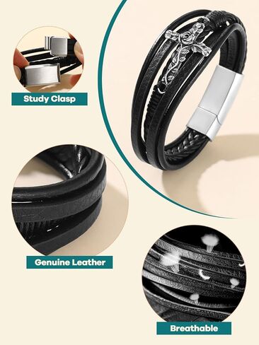 سوار رجالي من Supcare هدايا لعيد الحب سوار مسيحي للرجال مقاوم للماء سوار متقاطع للرجال مجوهرات يسوع سوار للرجال سوار جلدي للرجال in Kuwait