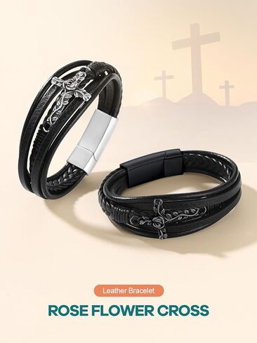 سوار رجالي من Supcare هدايا لعيد الحب سوار مسيحي للرجال مقاوم للماء سوار متقاطع للرجال مجوهرات يسوع سوار للرجال سوار جلدي للرجال in Kuwait