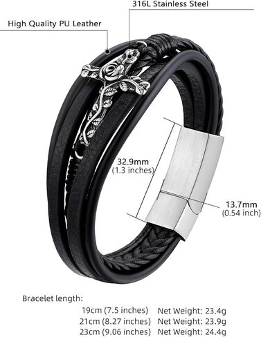 سوار رجالي من Supcare هدايا لعيد الحب سوار مسيحي للرجال مقاوم للماء سوار متقاطع للرجال مجوهرات يسوع سوار للرجال سوار جلدي للرجال in Kuwait