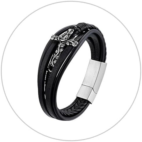 سوار رجالي من Supcare هدايا لعيد الحب سوار مسيحي للرجال مقاوم للماء سوار متقاطع للرجال مجوهرات يسوع سوار للرجال سوار جلدي للرجال in Kuwait