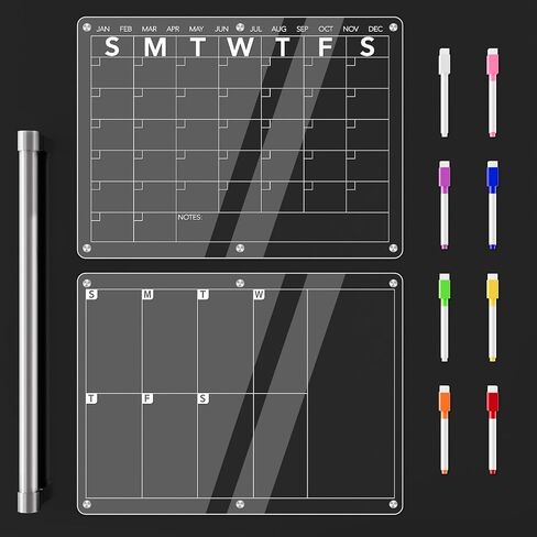 Acrylic Magnetic Calendar for Fridge, 2 Pack Monthly and Weekly Dry Erase Board Set, Meal Planner, Menu Board, Memo Board, Shopping List for Kitchen in Saudi Arabia