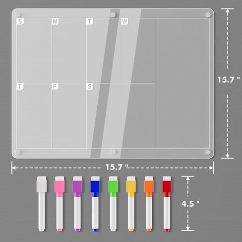 Acrylic Magnetic Calendar for Fridge, 2 Pack Monthly and Weekly Dry Erase Board Set, Meal Planner, Menu Board, Memo Board, Shopping List for Kitchen in Saudi Arabia