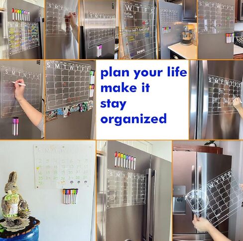 Acrylic Magnetic Calendar for Fridge, 2 Pack Monthly and Weekly Dry Erase Board Set, Meal Planner, Menu Board, Memo Board, Shopping List for Kitchen in Saudi Arabia