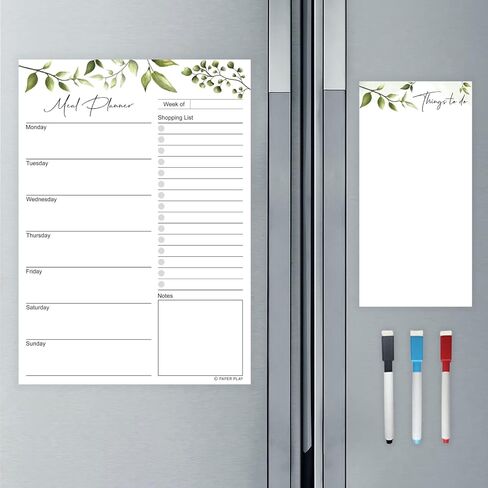 لوحة قائمة المسح الجاف المغناطيسي (تصميم ورقة الشجر) | مخطط الوجبات الأسبوعية القابل لإعادة الاستخدام مغناطيسي للثلاجة | تقويم تخطيط الوجبات 10x14 بوصة يتضمن مفكرة مغناطيسية 5x10 بوصة، 3 × أقلام تحديد in Kuwait