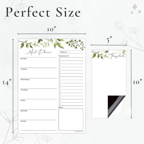 لوحة قائمة المسح الجاف المغناطيسي (تصميم ورقة الشجر) | مخطط الوجبات الأسبوعية القابل لإعادة الاستخدام مغناطيسي للثلاجة | تقويم تخطيط الوجبات 10x14 بوصة يتضمن مفكرة مغناطيسية 5x10 بوصة، 3 × أقلام تحديد in Kuwait