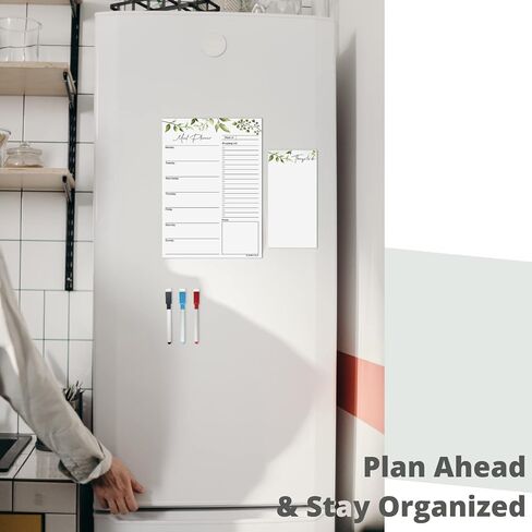 لوحة قائمة المسح الجاف المغناطيسي (تصميم ورقة الشجر) | مخطط الوجبات الأسبوعية القابل لإعادة الاستخدام مغناطيسي للثلاجة | تقويم تخطيط الوجبات 10x14 بوصة يتضمن مفكرة مغناطيسية 5x10 بوصة، 3 × أقلام تحديد in Kuwait