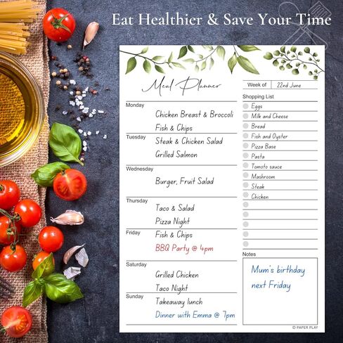 لوحة قائمة المسح الجاف المغناطيسي (تصميم ورقة الشجر) | مخطط الوجبات الأسبوعية القابل لإعادة الاستخدام مغناطيسي للثلاجة | تقويم تخطيط الوجبات 10x14 بوصة يتضمن مفكرة مغناطيسية 5x10 بوصة، 3 × أقلام تحديد in Kuwait