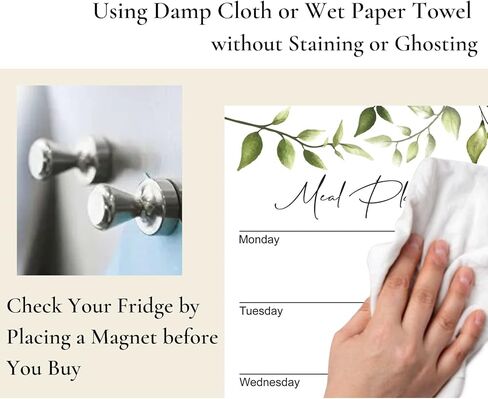 لوحة قائمة المسح الجاف المغناطيسي (تصميم ورقة الشجر) | مخطط الوجبات الأسبوعية القابل لإعادة الاستخدام مغناطيسي للثلاجة | تقويم تخطيط الوجبات 10x14 بوصة يتضمن مفكرة مغناطيسية 5x10 بوصة، 3 × أقلام تحديد in Kuwait