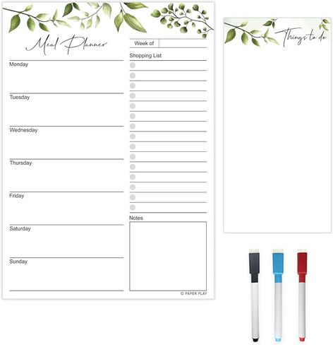 لوحة قائمة المسح الجاف المغناطيسي (تصميم ورقة الشجر) | مخطط الوجبات الأسبوعية القابل لإعادة الاستخدام مغناطيسي للثلاجة | تقويم تخطيط الوجبات 10x14 بوصة يتضمن مفكرة مغناطيسية 5x10 بوصة، 3 × أقلام تحديد in Kuwait