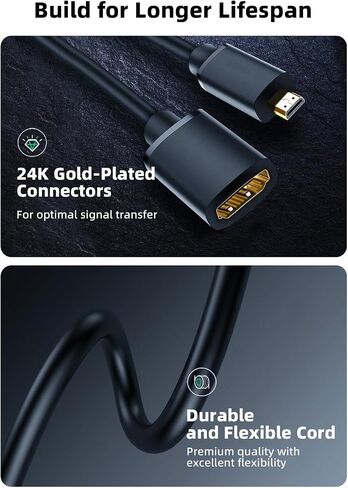 كابل محول Micro HDMI إلى HDMI، كابل Micro HDMI إلى HDMI (ذكر إلى أنثى) لكاميرا Gopro Hero وكاميرا/كاميرا الحركة الأخرى مع دعم 4K/3D in Saudi Arabia