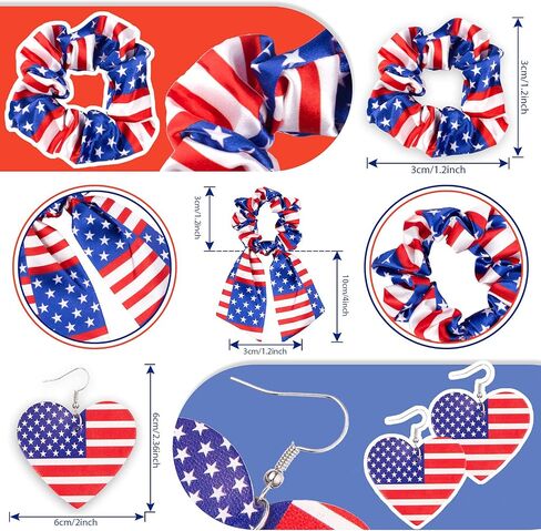 Whaline 15pcs 4th of July Accessories Kit Patriotic American Flag Headband Hair Band Hair Scrunchies Earrings Temporary Tattoos Independence Day Gift Set for Women Girls in Saudi Arabia