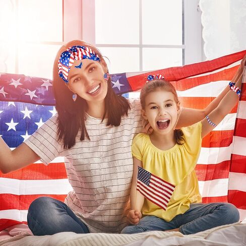 Whaline 15pcs 4th of July Accessories Kit Patriotic American Flag Headband Hair Band Hair Scrunchies Earrings Temporary Tattoos Independence Day Gift Set for Women Girls in Saudi Arabia