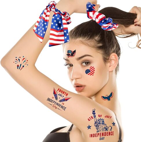 Whaline 15pcs 4th of July Accessories Kit Patriotic American Flag Headband Hair Band Hair Scrunchies Earrings Temporary Tattoos Independence Day Gift Set for Women Girls in Saudi Arabia