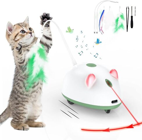 4-in-1 Automatic Cat Mice Toys for Indoor Cats, Interactive Electric Moving Cat Toys with Feather, LED Lights, Bird Sound, Laser, Smart Kitten Toys for Pet Exercise Playing in Saudi Arabia