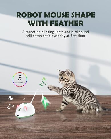 4-in-1 Automatic Cat Mice Toys for Indoor Cats, Interactive Electric Moving Cat Toys with Feather, LED Lights, Bird Sound, Laser, Smart Kitten Toys for Pet Exercise Playing in Saudi Arabia