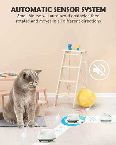 4-in-1 Automatic Cat Mice Toys for Indoor Cats, Interactive Electric Moving Cat Toys with Feather, LED Lights, Bird Sound, Laser, Smart Kitten Toys for Pet Exercise Playing in Saudi Arabia