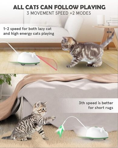 4-in-1 Automatic Cat Mice Toys for Indoor Cats, Interactive Electric Moving Cat Toys with Feather, LED Lights, Bird Sound, Laser, Smart Kitten Toys for Pet Exercise Playing in Saudi Arabia