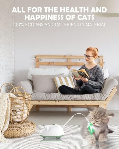 4-in-1 Automatic Cat Mice Toys for Indoor Cats, Interactive Electric Moving Cat Toys with Feather, LED Lights, Bird Sound, Laser, Smart Kitten Toys for Pet Exercise Playing in Saudi Arabia