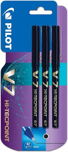 PILOT V7 Hi-Tecpoint Rollerball Pen, 0.7 mm Tip - Black, Pack of 3 in Saudi Arabia