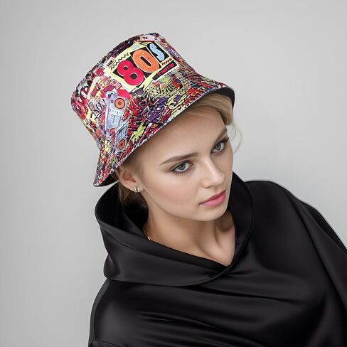قبعات Eigso Retro 80s ذات طابع دلو للنساء والرجال قبعة صيد الهيب هوب روك سكرول للنساء والرجال in Kuwait