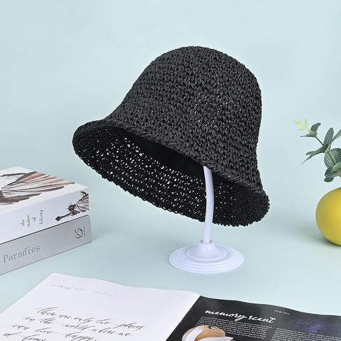 قبعة دلو ذات حافة واسعة من يونشيك، قبعات شاطئ صيفية للنساء، قبعة شمس لطيفة قابلة للطي للسفر لربيع وصيف in Kuwait