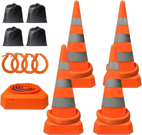 مخاريط قابلة للطي مقاس 28 بوصة، مخاريط BONOOTH المنبثقة للسلامة المرورية للتحذير من مواقف السيارات، وأنشطة تعليم السيارات، والرياضة وغيرها من التدريبات، ومشاريع البناء [4 عبوات] in Kuwait