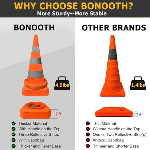 مخاريط قابلة للطي مقاس 28 بوصة، مخاريط BONOOTH المنبثقة للسلامة المرورية للتحذير من مواقف السيارات، وأنشطة تعليم السيارات، والرياضة وغيرها من التدريبات، ومشاريع البناء [4 عبوات] in Kuwait